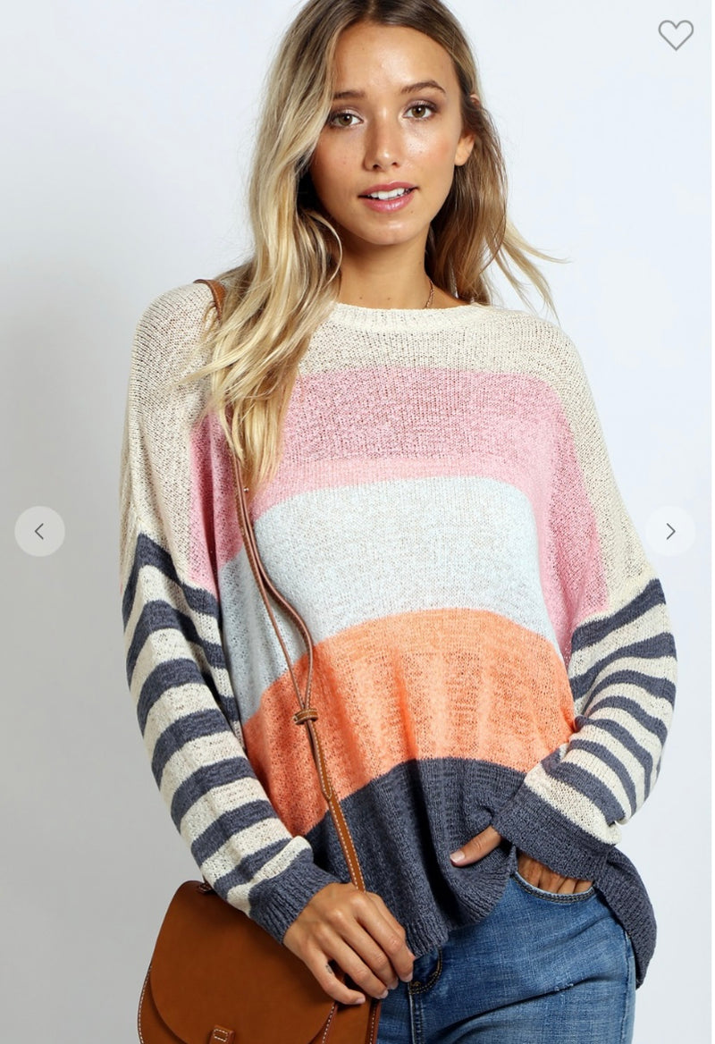 Multi Color Stripe Lightweight Sweater